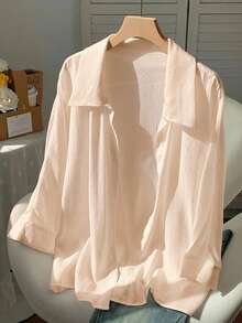 Comfortcana Apricot Solid Color Pocket Casual Long Sleeve Batwing Shirt, Spring/Summer - Apricot - View 3