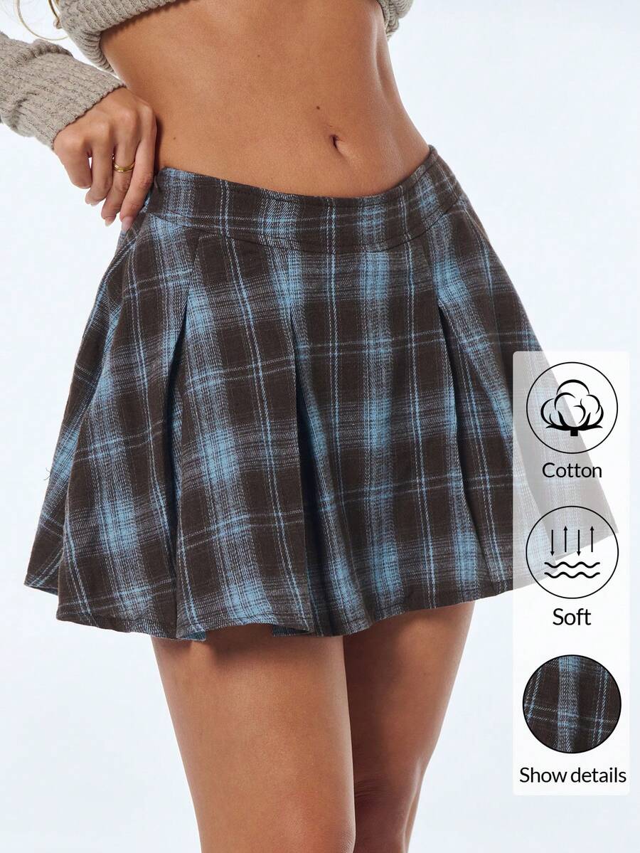 SHEIN ICON Chân váy ngắn xếp ly kẻ caro nữ, kiểu dáng thường ngày, chân váy kẻ caro, chân váy xếp ly thường ngày cho nữ. - Nhiều màu - Xem 1