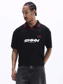 SUMWON Men's Casual Box Fit Short Sleeve Polo Shirt With Collar Print Design Everyday Wear - Black - View 4