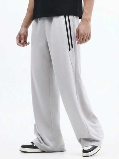  SUMWON Relaxed Wide Leg Sweatpants With Side Stripe Detail And Drawstring Waist For Casual Comfortable Everyday Wear Plain