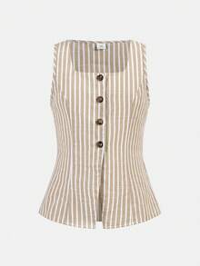 Firerie Kids 2pcs Tween Girls Casual Outfit - Vest Top + Loose Pants Set, Fashionable, Versatile, Suitable For Party, Outing, Photoshoot With Sisters, Park, Camping, Vacation, Daily Wear - Khaki - View 7