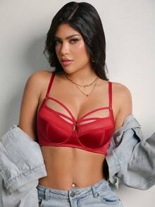 DesireSculpt 1件装女士红色钢圈加厚聚拢文胸 - 紅色 - 查看 4