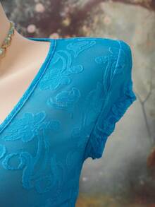 EgrlEra 女士蓝色针织蕾丝上衣 - 藍色 - 查看 4