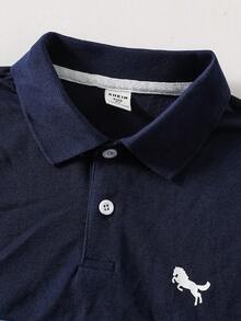 SHEIN Vacaura Tween Boy Striped Short Sleeve Casual Polo Shirt - Royal Blue - View 4