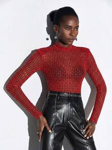 Maija 1 pieza Body transparente negro con detalles de strass para adultos - Burdeos - Ver 3