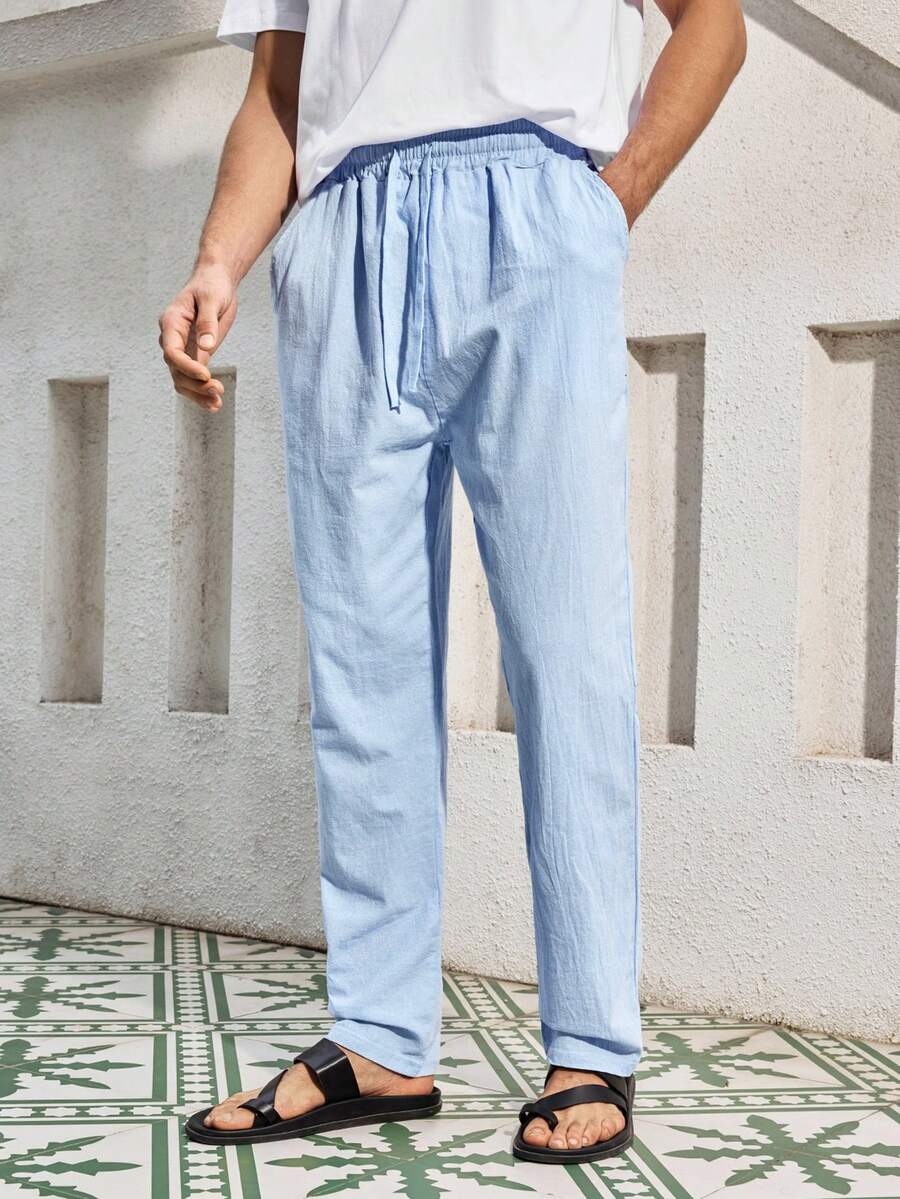 Mercer Haus Men's Breathable Thin Linen Loose Casual Sports Pants, Suitable For Beach, Spring/Summer , Suitable For Summer Tropical Holiday Vacation In Hawaii.
