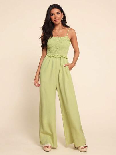 Coeurva Mono de tirantes finos de unicolor minimalista para mujer con bolsillos en diagonal, para verano