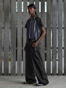 NEON BLANC Men's Solid Color Front Button Slant Pocket Casual Jeans - Black - View 7