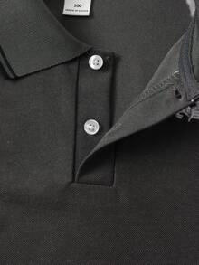 SHEIN 少年骑士刺绣图案休闲百搭日常短袖Polo衫 - 深灰色 - 查看 5