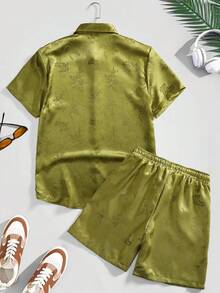 Manfinity CasualCool Bộ áo sơ mi nam tay ngắn, màu trơn, cài cúc phía trước, kiểu dáng thanh lịch, vai thường. - màu xanh lá - Xem 2