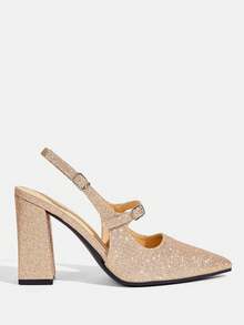 CUCCOO TILAWA 女士时尚玫瑰金尖头粗跟高跟鞋 - 金色 - 查看 6