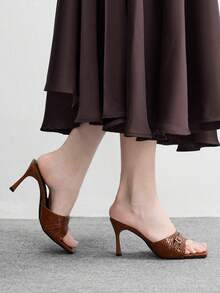 CUCCOO BIZCHIC Women's Simple Fashion Square Toe Stiletto Sandals Spring Shoes Summer - Brown - View 5