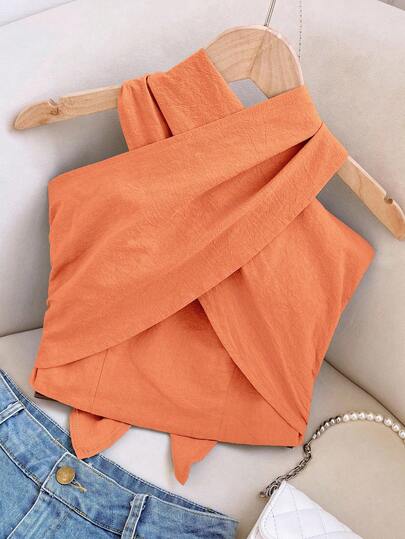 Travachic Women's Solid Color Backless Criss-Cross Halter Neck Vacation Top,Vacation Casual Terno Outfit For Women,Summer Holiday Outfits,Spring Break Outfits,Party Outfit,Beach Outfit,Spring Clothing,Valentine Outfits For Women,Carnival Costume,Elegant,Floral,Carnival,Spring To Summer ,Party ,Summer Tops,Wedding Guest Tops For Women,Birthday Tops,Party Tops,Elegant Tops For Women,Floral Tops,Summer Tops,Carnival Costume, Mexican Style Tops Women Boho Tops For Women,Tropical,Bohemian,Ibiza,Western,Graduation Tops, Graduation Outfit For Mother Orange Tube Top Orange Summer Top Burnt Orange Tops Women Apricot Tops For Women Scarf Top