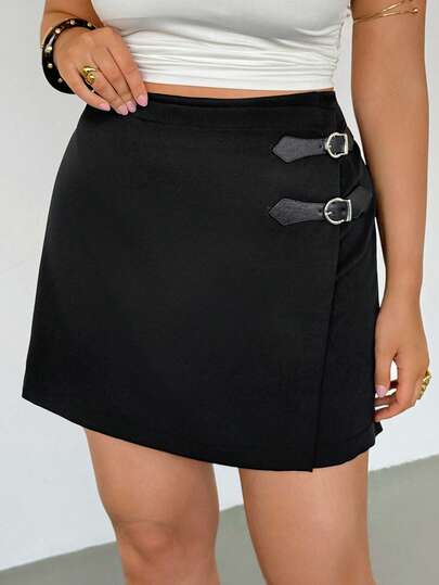 Auralis 大码休闲纯色裹身裙，夏季