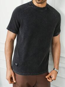 HUEFORM Men's Casual Retro Washed Waffle T-Shirt, Summer - Black - View 3