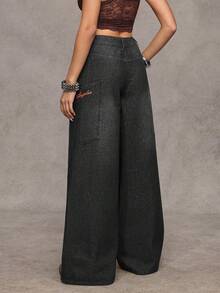Jeanoix Quần jeans nữ màu đen thêu họa tiết, kiểu dáng rộng rãi, thoải mái, phong cách đường phố. - màu đen - Xem 2