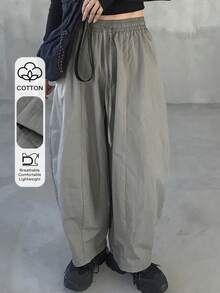 FRIFUL Pantalones holgados y casuales de mujer con cintura de cordón, de mezcla, versátiles para primavera y verano - Gris - Ver 1