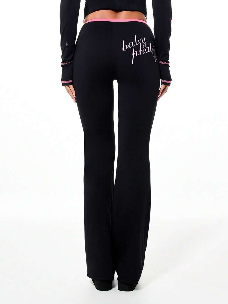 BABYPHAT Women's High Waisted Flare Leggings With Tie Waist Detail And Side Contrast Trim For Casual Everyday Wear