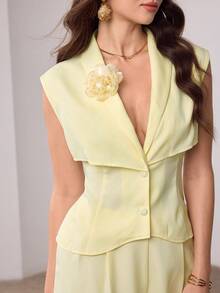 Modelyn Women's Fashion Commuter Yellow 3D Floral Suit 2 Pieces Set - Yellow - View 2