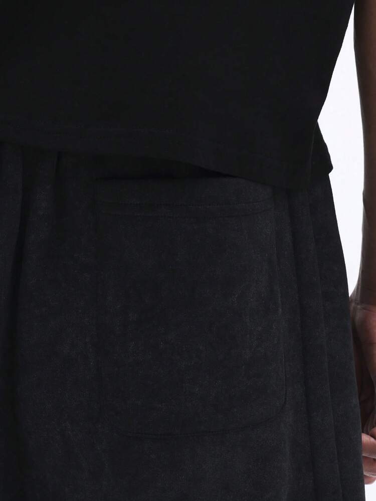 Washed Black Drawstring Shorts With Side Pockets