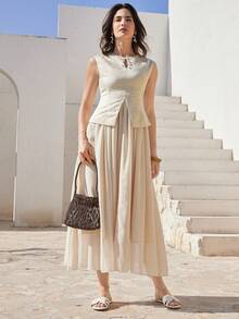 Dazy-Less Women's Summer Elegant Sleeveless Dress - Apricot - View 3