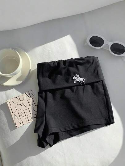 Comfortcana Dam sommar casual minishorts med broderad detalj