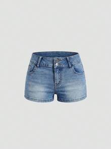 Sweetra Women's Fashion Casual Versatile Sexy Embroidered Denim Shorts - Light Wash - View 2