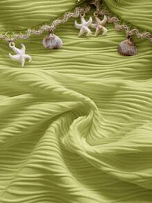 Soleia 女士度假风露背吊带背心，饰有海星贝壳图案荷叶边V领金属扣，白色针织纹理修身吊带背心，性感修身时尚上衣，适合派对、约会、邮轮旅行、海滩度假、音乐节、波西米亚风度假等场合，四季皆宜。 - 綠色 - 查看 7