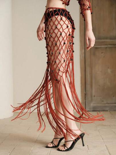 Anewsta 女士手工镂空流苏沙滩罩裙