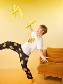 Notgurli 汉堡薯条印花短袖上衣和裤子男士睡衣套装 - 彩色 - 查看 5