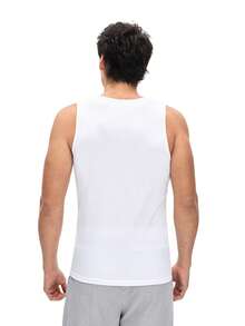 Men's REST ERA White Sleeveless Fitted Vest Top With Red Letter Print - White - View 2