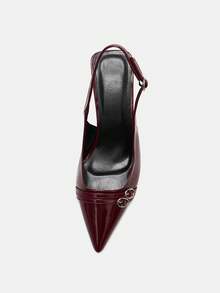 秋冬女士酒红色高跟鞋，猫跟派对及婚礼礼服鞋，7厘米闭趾绑带高跟鞋，优雅 - 酒紅色 - 查看 10