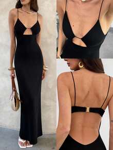 Aloruh 女士优雅镂空吊带连衣裙，纯色，夏季 - 白色 - 查看 8