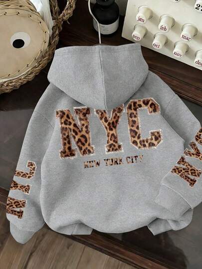 Glimmora Plus Size Women Leopard Print Letter Sweatshirt Sweatshirt