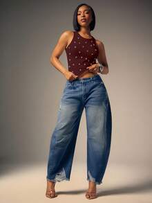 Denimoi Studded Round Neck Fashionable Sleeveless Top - Burgundy - View 3