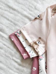 Vintaside Kids 3pcs/Set Newborn Baby Girl Ditsy Floral Romper, Pants And Hat, Countryside Style Fashion Cute Elegant Comfortable Soft Fabric Outfit - Pink - View 9