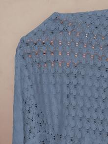 Amorya 女士优雅蕾丝短袖开襟轻薄外套，适合日常通勤和百搭穿着，秋冬季款 - 淺藍色 - 查看 9