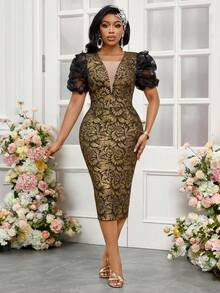 SHEIN Lady 黑色连衣裙 女士度假连衣裙 - 黑色和金色 - 查看 6