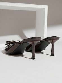 SHUZIA Sandalias de tacón bajo con punta redonda y lazo de cinta para mujer - Marrón Chocolate - Ver 7