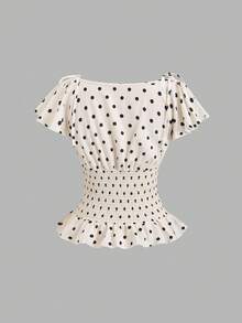 Sweetra Women's Polka Dot Pleated Casual Versatile Daily Wear Blouse - Black and White - View 2