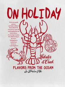 Manfinity Joysei 男士宽松短款T恤，休闲时尚虾蟹印花T恤，适合日常休闲或度假穿着 - 白色 - 查看 4