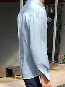 DAZY Men's Long Sleeve Solid Blue Shirt, Spring Summer - Blue - View 2