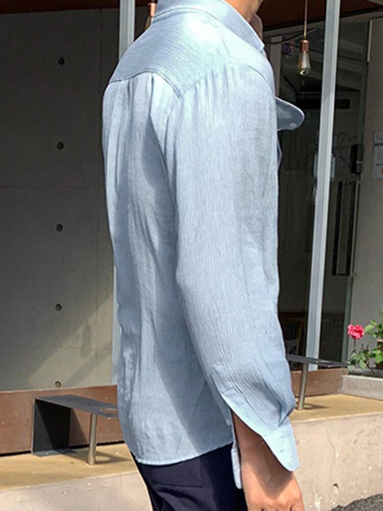 Men's Long Sleeve Solid Blue Shirt, Spring Summer