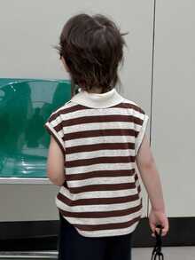 DAZY Bộ áo polo và quần short kẻ sọc thời trang thường ngày cho bé trai mùa hè, thích hợp cho kỳ nghỉ, đi làm, đi chơi, dạo phố. - màu nâu - Xem 2