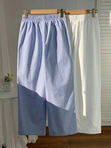 Comfortcana Plus Size Casual Versatile Commute Solid Color With Striped Pants - Multicolor - View 2