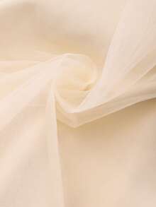 SHEIN Girls' Elegant Ruffled Pearl Decor Mesh Dress - Apricot - View 7