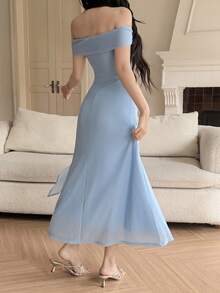 Feyla Elegant Off-Shoulder Twist Lock Dress For Women - Baby Blue - View 6