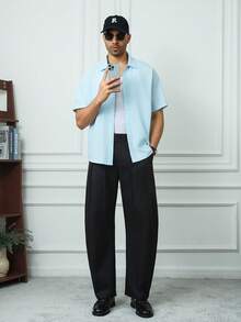 HUEFORM 男士休闲高品质弯腰复古宽松长裤，适合居家、通勤穿着，直筒宽松版型。 - 黑色 - 查看 6