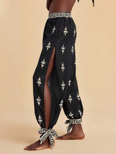 Travachic 女士夏季度假休闲印花宽松抽绳裤及罩衫