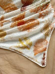 Soleia 女士不对称下摆不对称肩部上衣，休闲度假、海滩、婚礼宾客、毕业典礼、早午餐、圣帕特里克节、春假、复活节、音乐节、优雅波西米亚热带风情、派对、亮片、棕色、情人节 - 彩色 - 查看 5